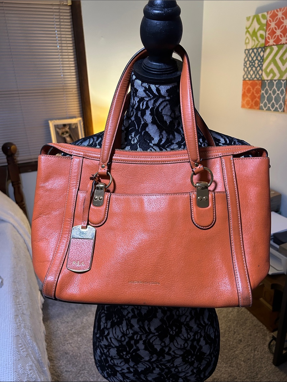 Lauren Ralph Lauren Leather Tote Bag in Terracotta Orange